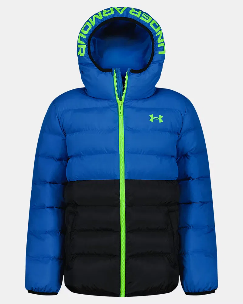 Детский пуховик водоотталкивающий UA Pronto Colorblock UnderArmour, Blue Atlantis/Hyper Green