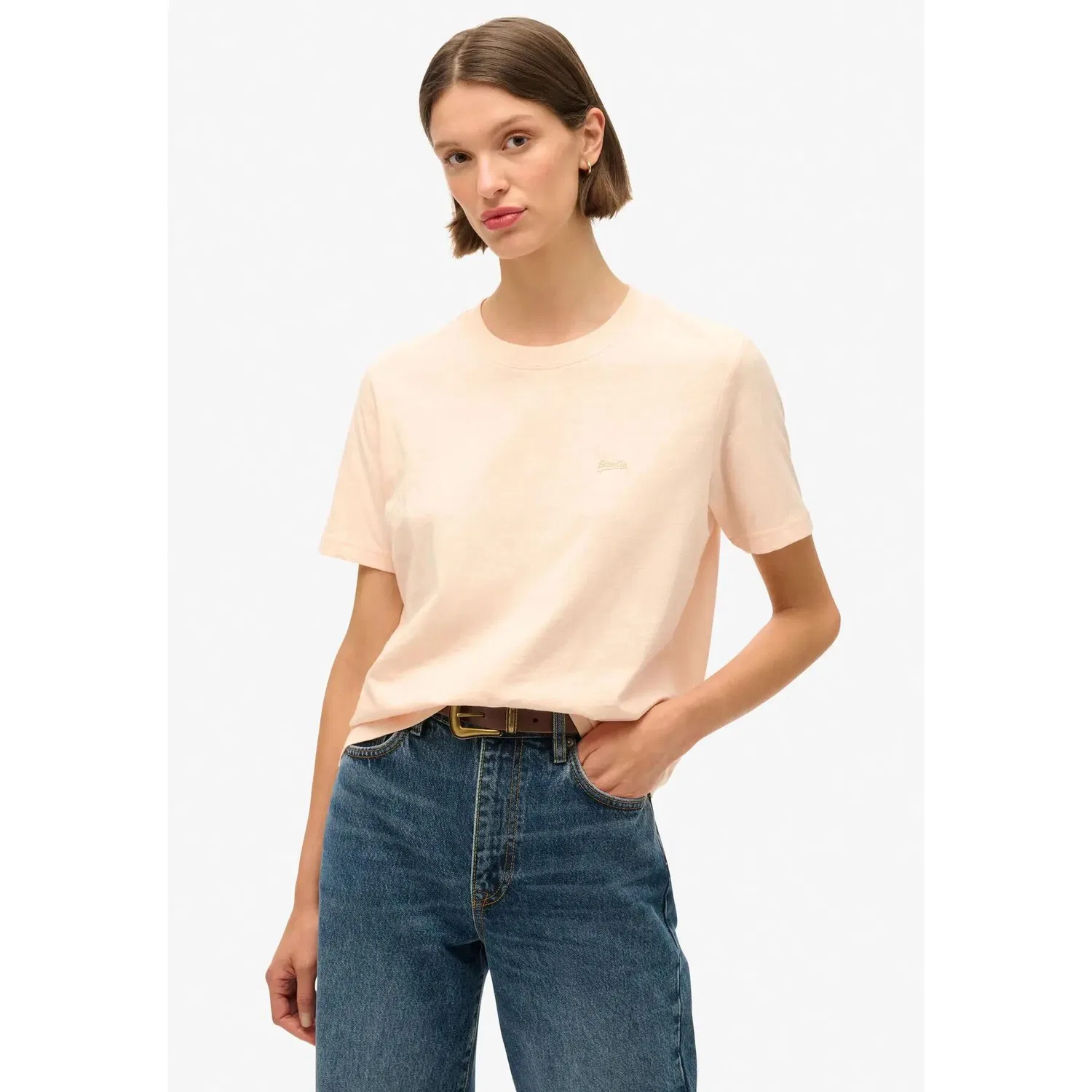Женская хлопковая футболка Superdry Essential Logo Slub, Rosa / Blutenblattbeige — фото 2