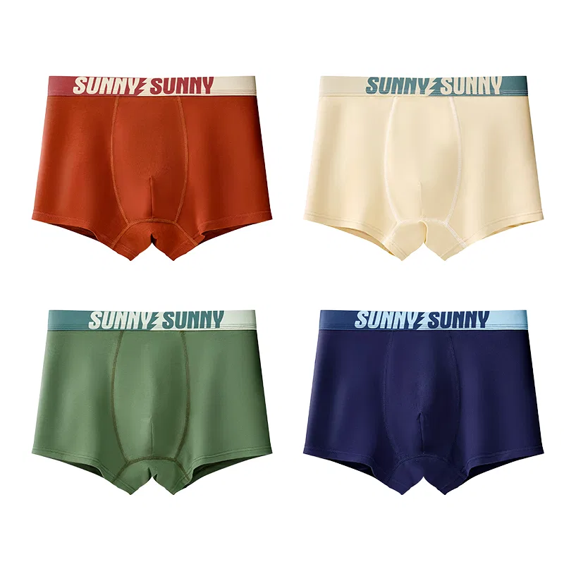 Детские боксеры для мальчиков хлопковые 4-комплект Red bean, Blue Green Apricot Red Brown