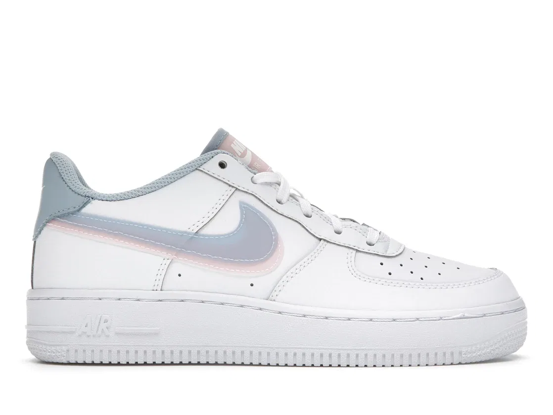 Детские кроссовки с двойным swoosh Nike Air Force 1 Low LV8, White/Light Armory Blue/Arctic Punch