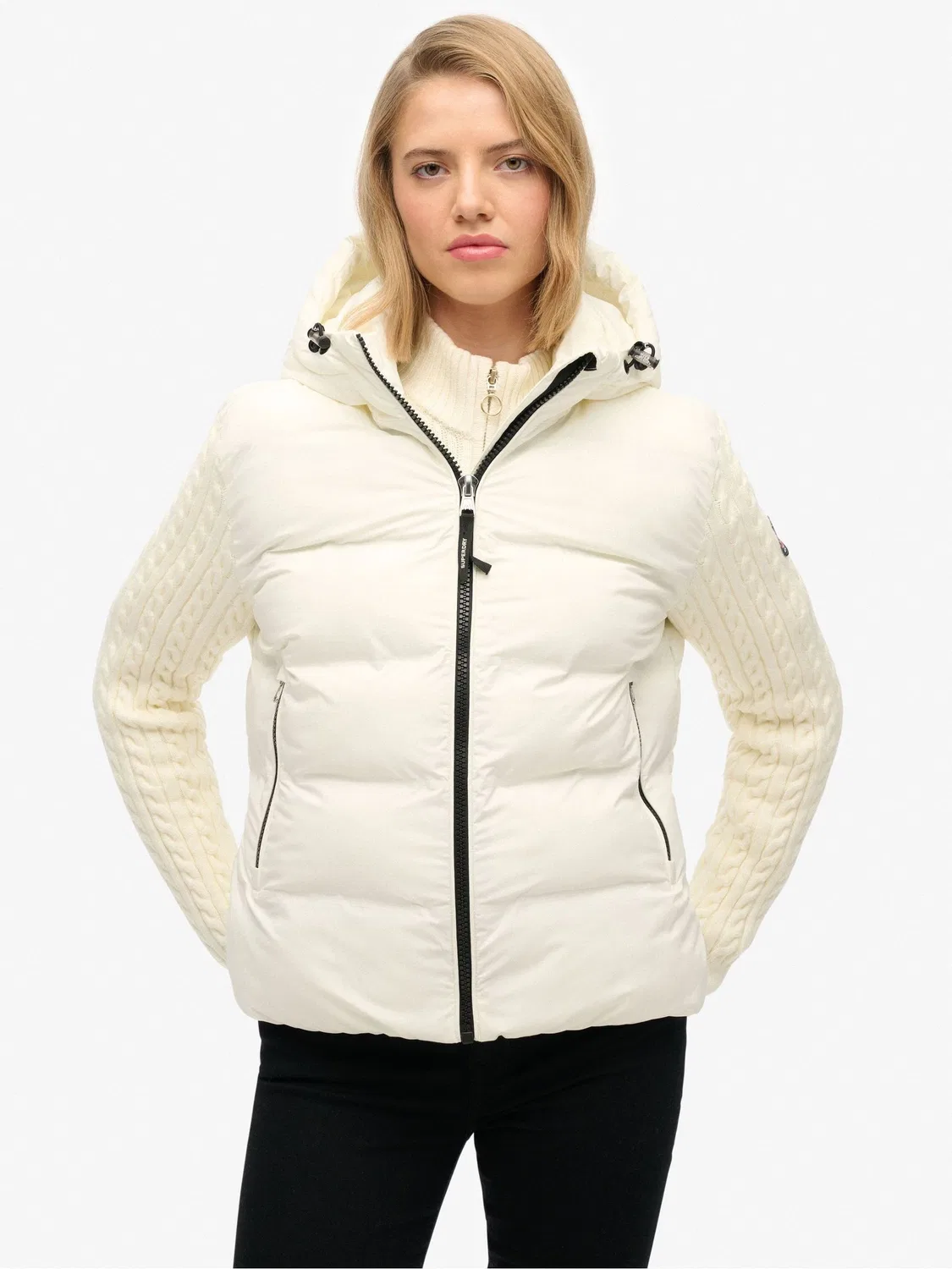 Пальто-гибрид с кабельной вязкой Superdry, белый — фото 2