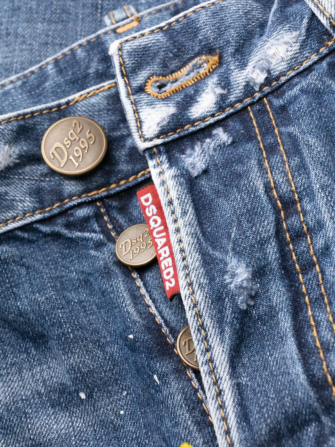 Джинсы со следами краски прямого кроя DSQUARED2, синий — фото 2