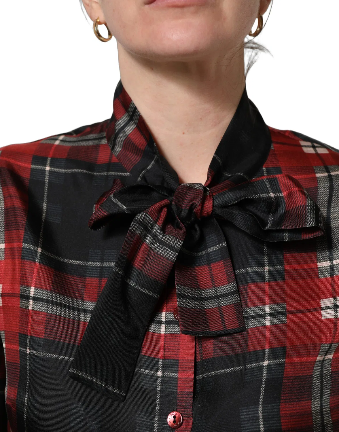 Женская блузка с длинным рукавом и завязкой на шее Dolce & Gabbana, Black and Red — фото 2