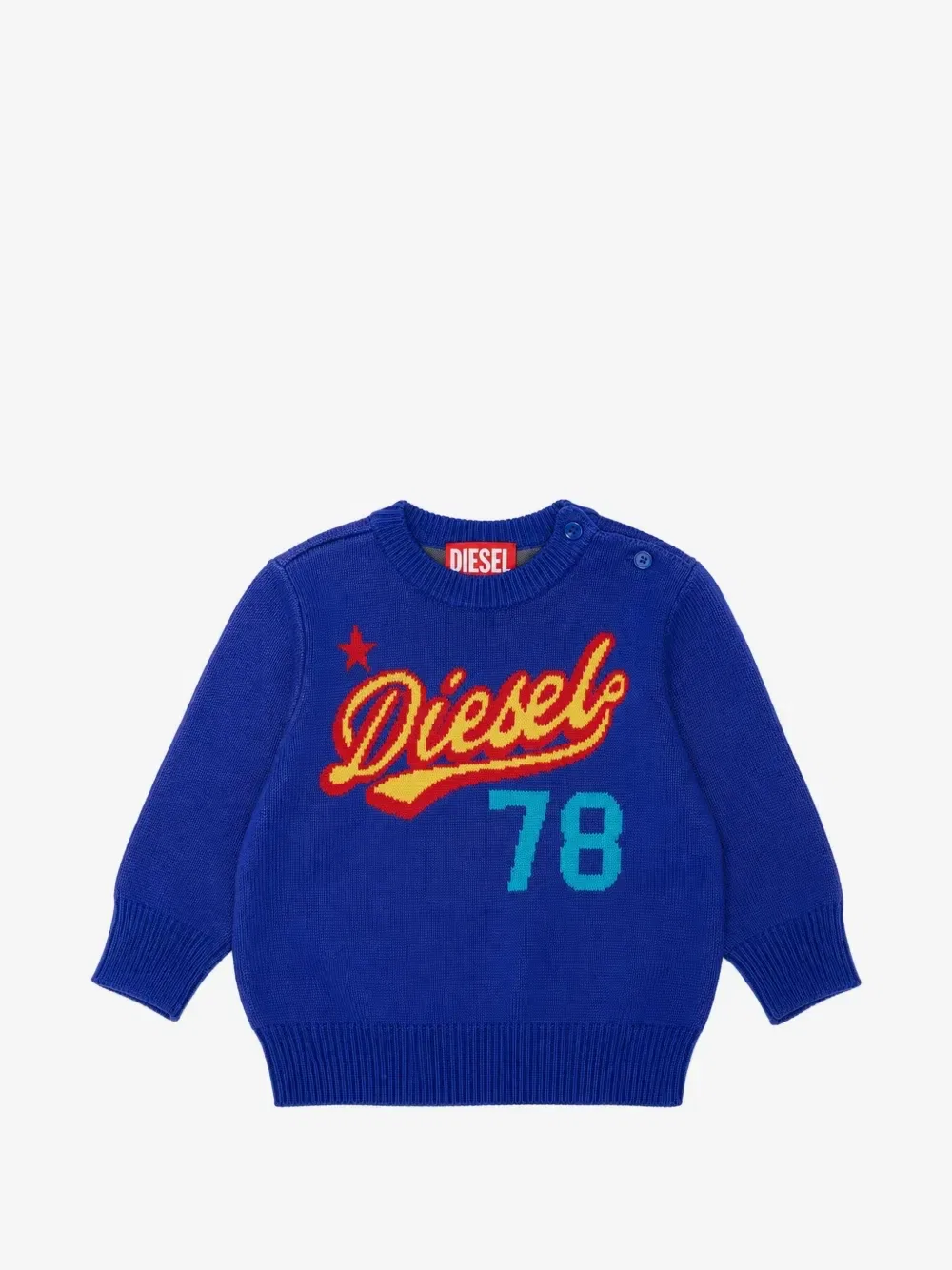 Джемпер с логотипом в технике интарсии и застежкой на пуговицы Diesel Kids, синий