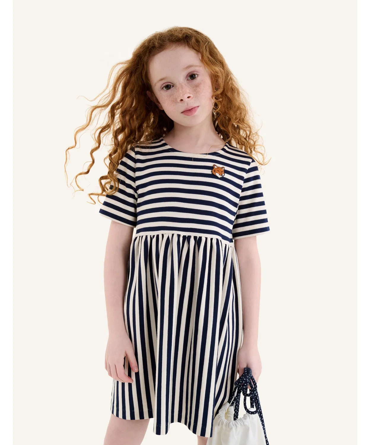 Детское платье для девочек с длинным рукавомполо Maison Kitsune, White/Navy