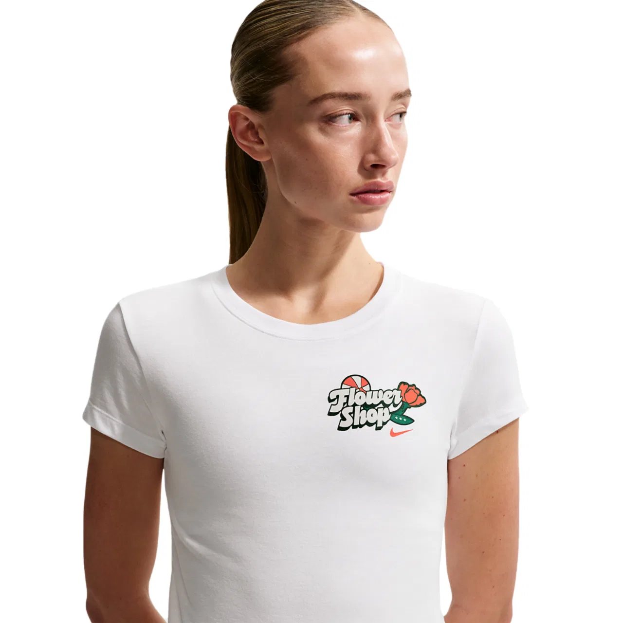 Футболка для женщин Flower Shop Midcrop Nike, белый