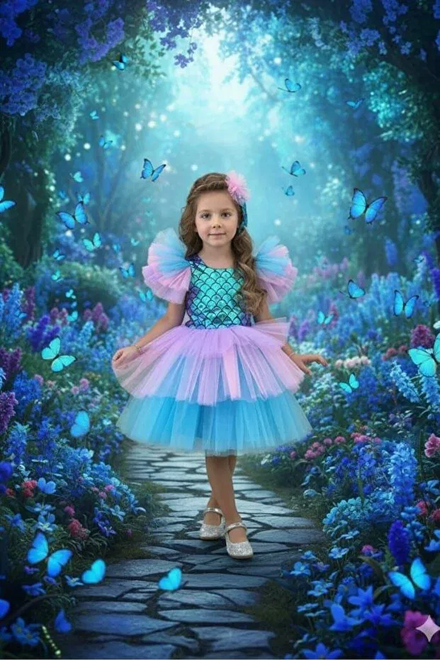 Детское платье для девочек с длинным рукавом Abiyekids, Blue