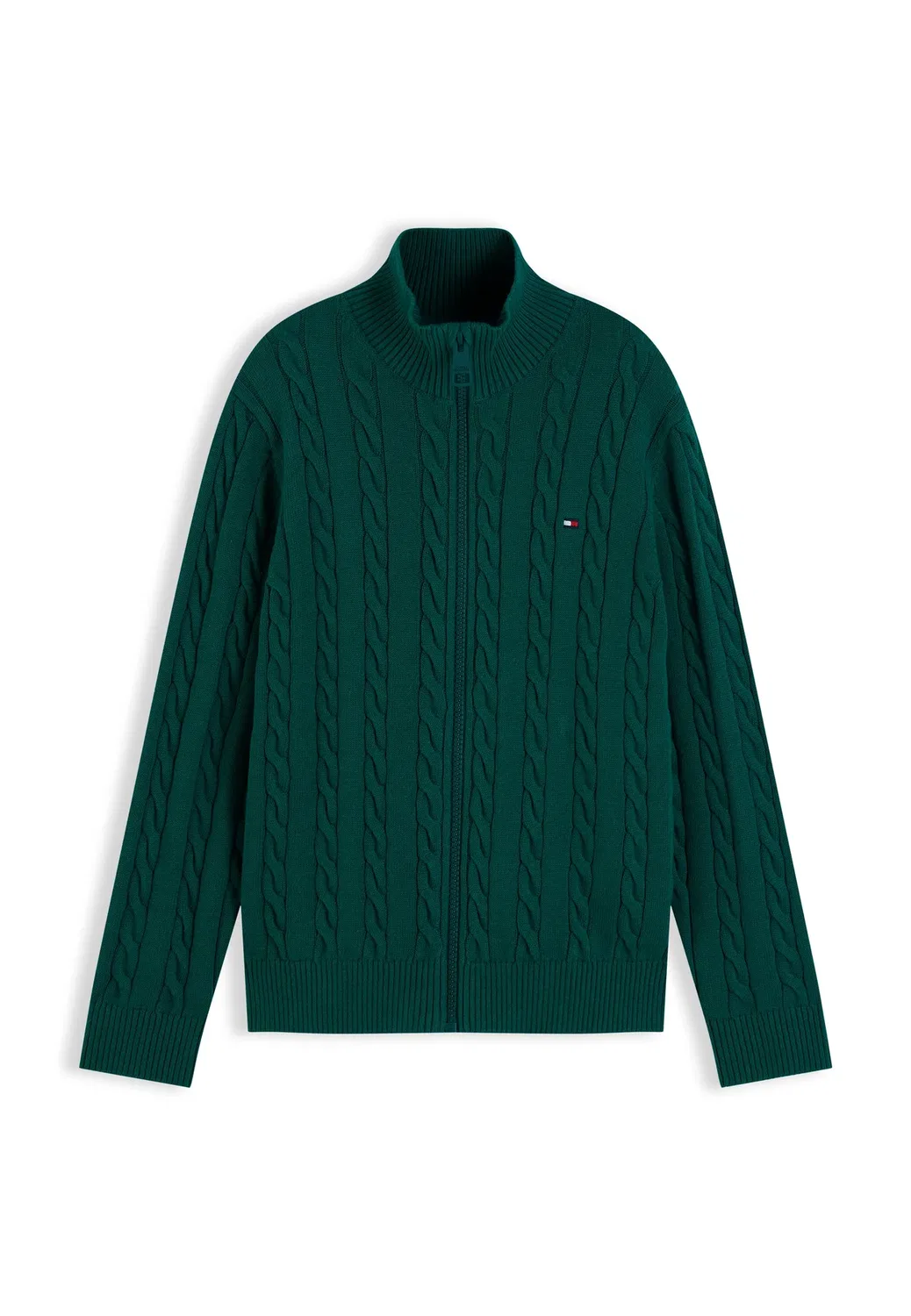 Хлопковый кардиган с косами и застежкой-молнией по всей длине Tommy Hilfiger, Rural Green — фото 4