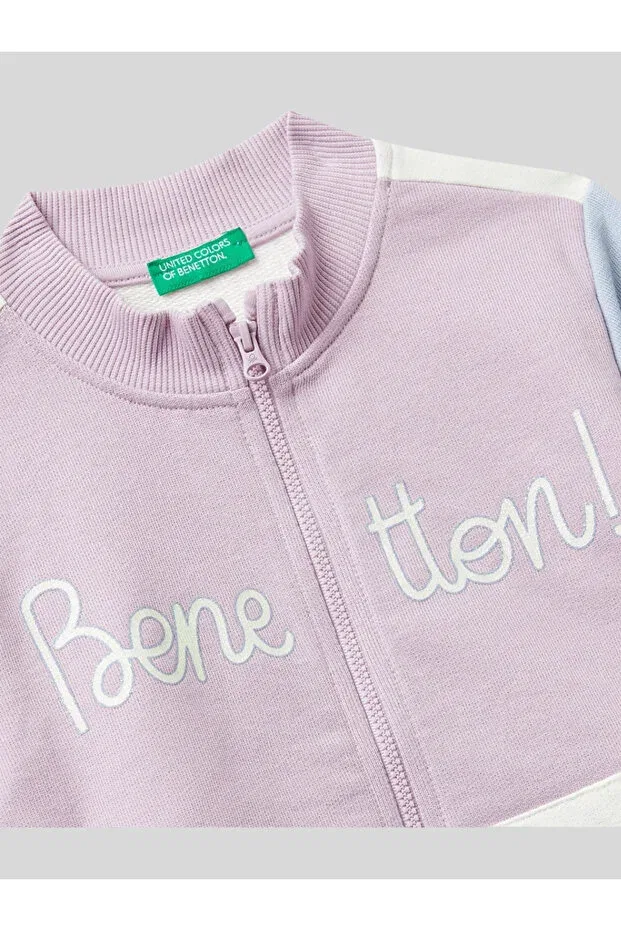 Детские свитшот на молнии для девочек с принтом Benetton, Lilac — фото 3