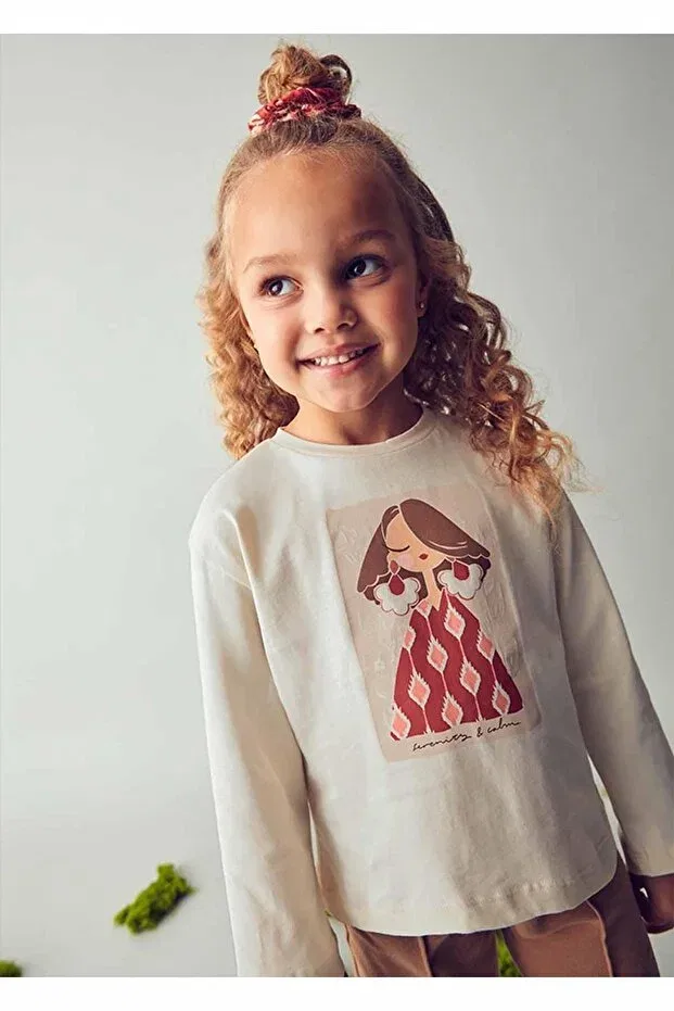 Детская футболка для девочек с длинным рукавом с принтом Winter Girls' Long Sleeve Hair Clip Tshirt Mayoral, Nude Color