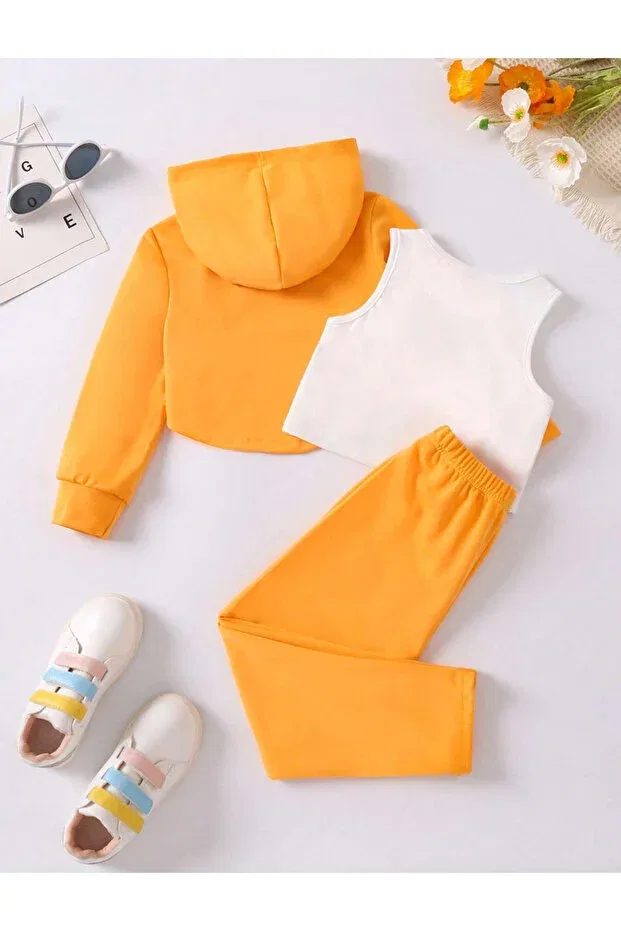 Детский спортивный комплект из толстовки и брюк с принтом Brooklyn White Strappy Crop Machetta, Orange — фото 2