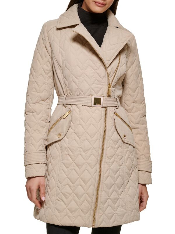 

Стеганое пальто с поясом Guess Khaki, Серый, Стеганое пальто с поясом Guess Khaki