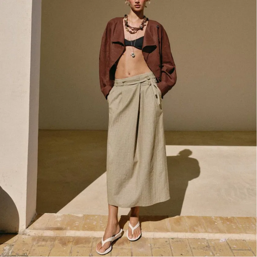 Женская юбка-миди Casual Long Skirts Tan ZARA, Tan — фото 4