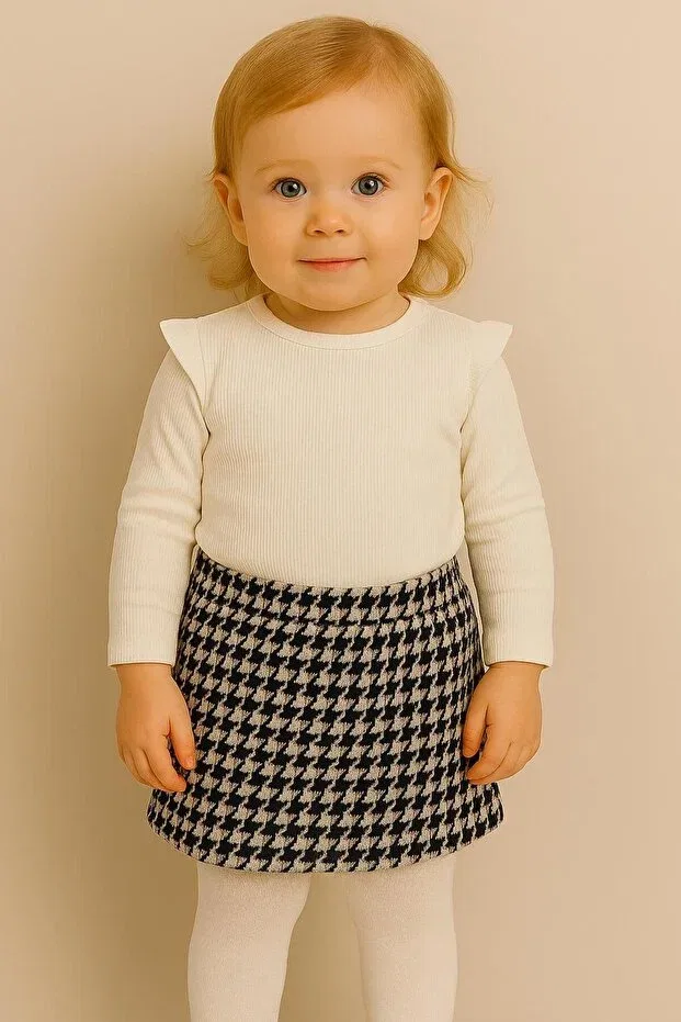 Детский комплект юбки и блузки с длинным рукавом Basics Ueskids, White — фото 4