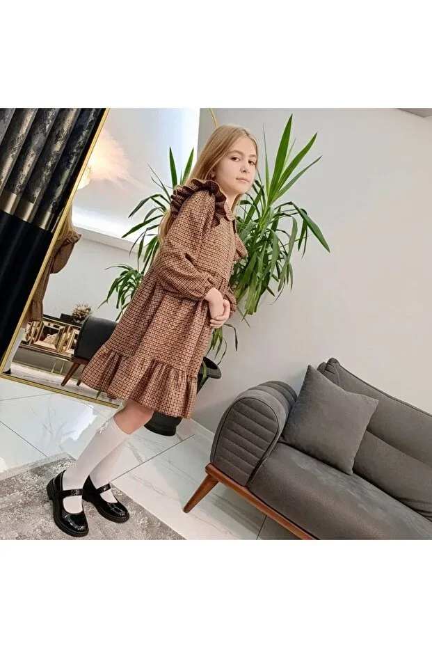 Детское платье для девочек с принтом Opheliateks, Brown Plaid — фото 4