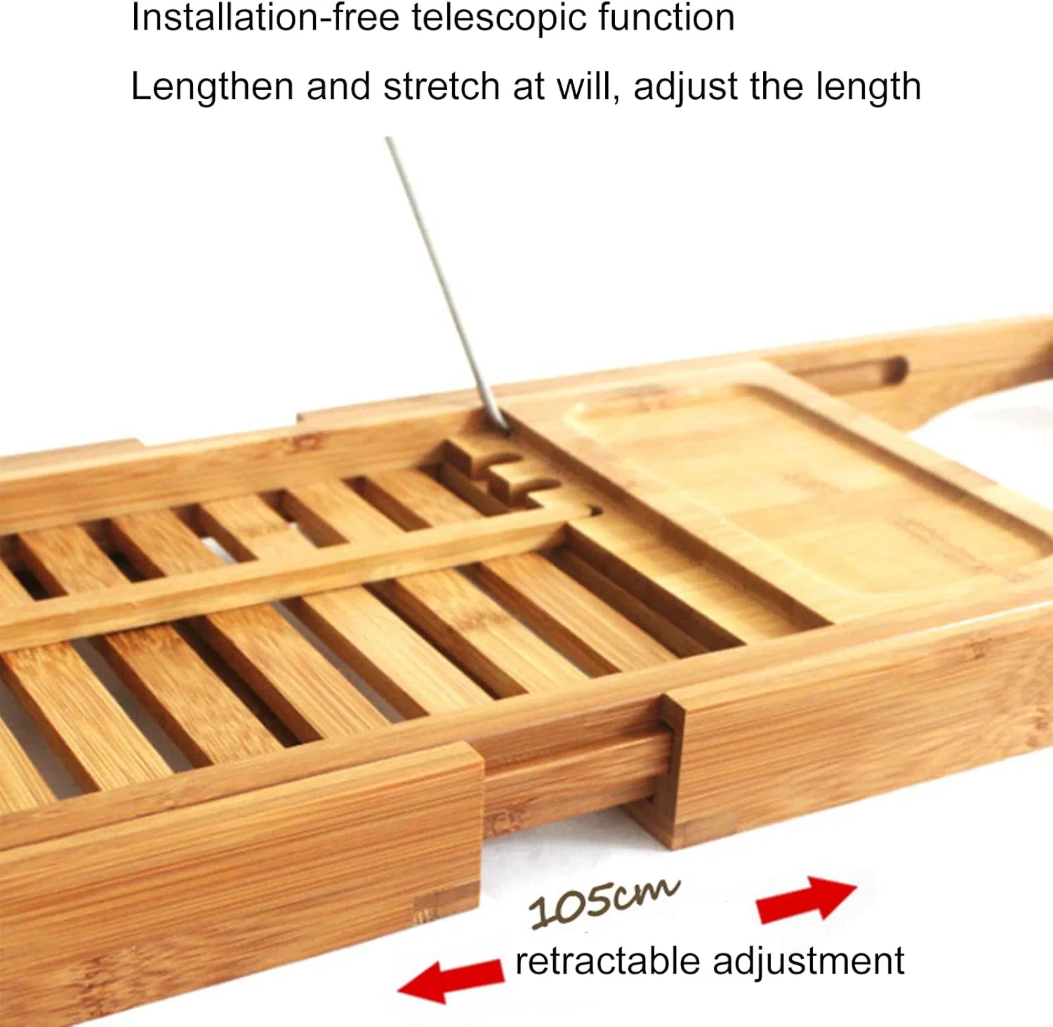 Bamboo Bathtub Caddy Tray, Samnuerly, Natural — фото 3