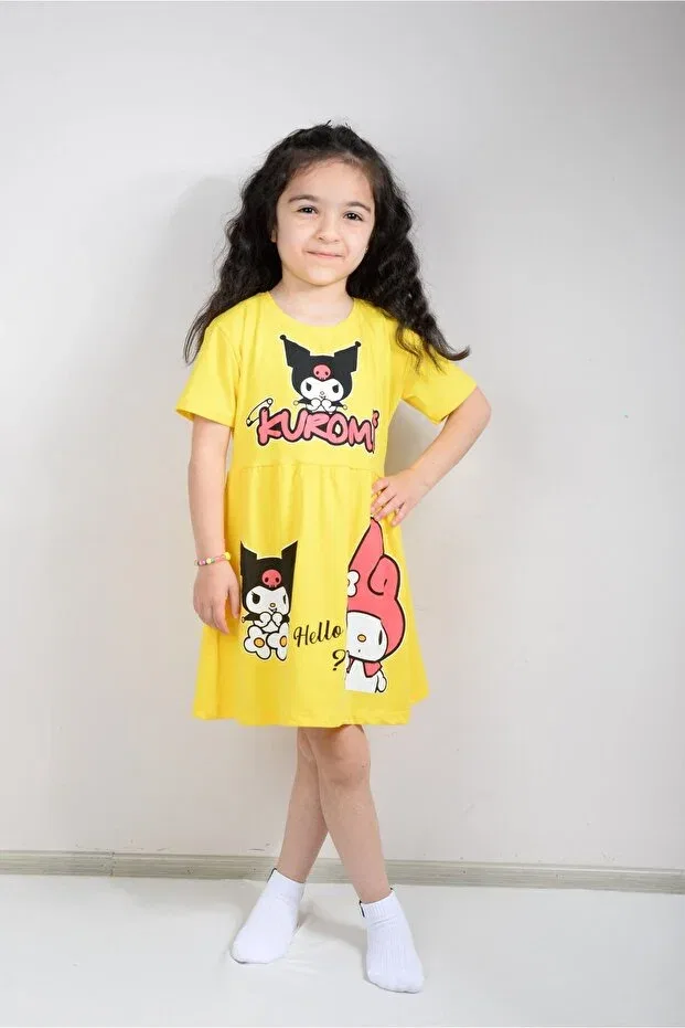 Детское платье для девочек с принтом Kuromi Printed Combed Cotton Kidspitircik, Yellow — фото 4