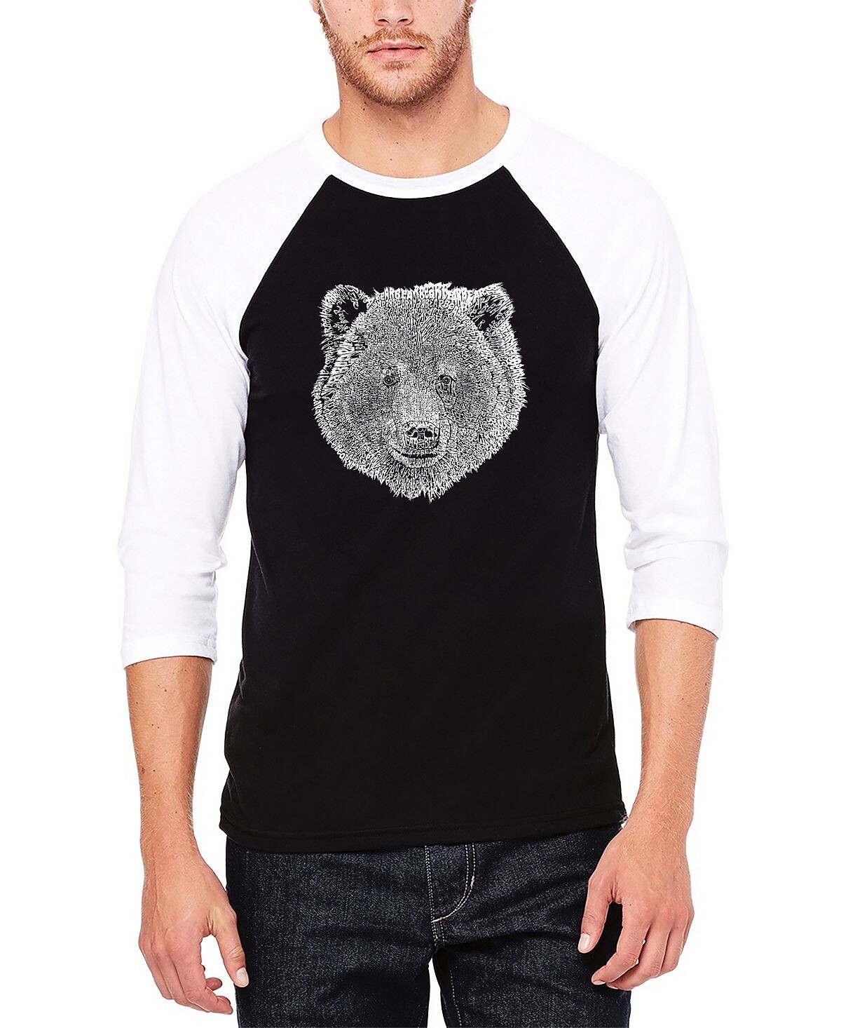 

Мужская футболка с бейсбольным регланом word art bear face LA Pop Art, мульти, Черный, Мужская футболка с бейсбольным регланом word art bear face LA Pop Art, мульти