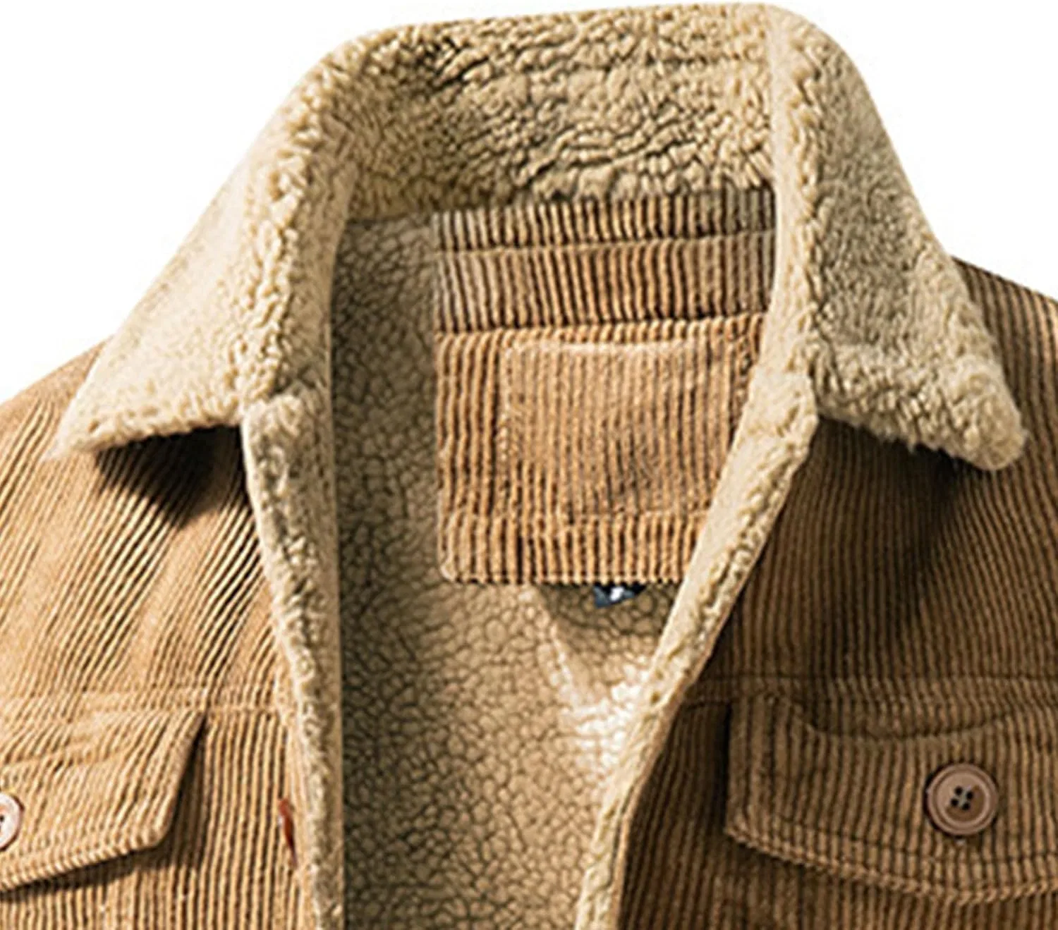 Мужская куртка-ветровка на флисе с воротником из искусственного меха, Corduroy Trucker Jackets, хаки — фото 3