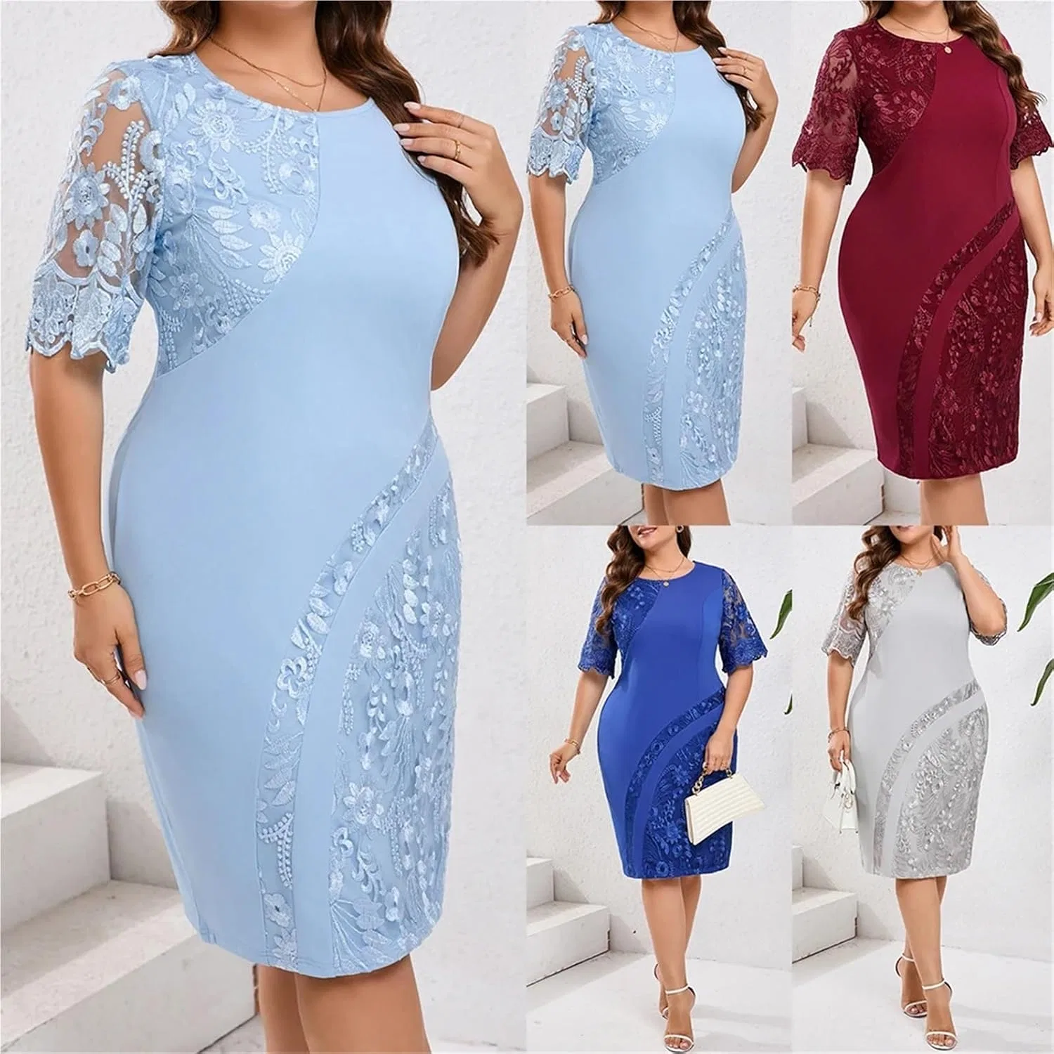 Женское вечернее платье с кружевом Plus Size, Light Blue — фото 4