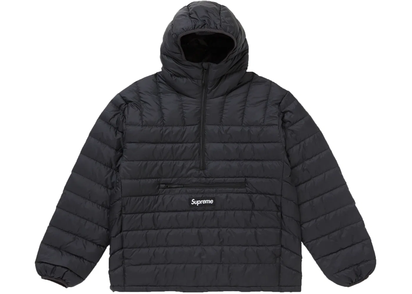 Мужской пуховый полузастегнутый пуловер с капюшоном Supreme Pullover (FW24) Black