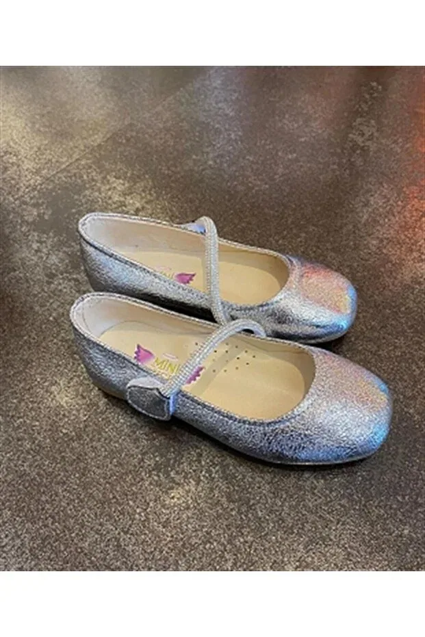Детские балетки для девочек с принтом Moona Kids, Silver — фото 2