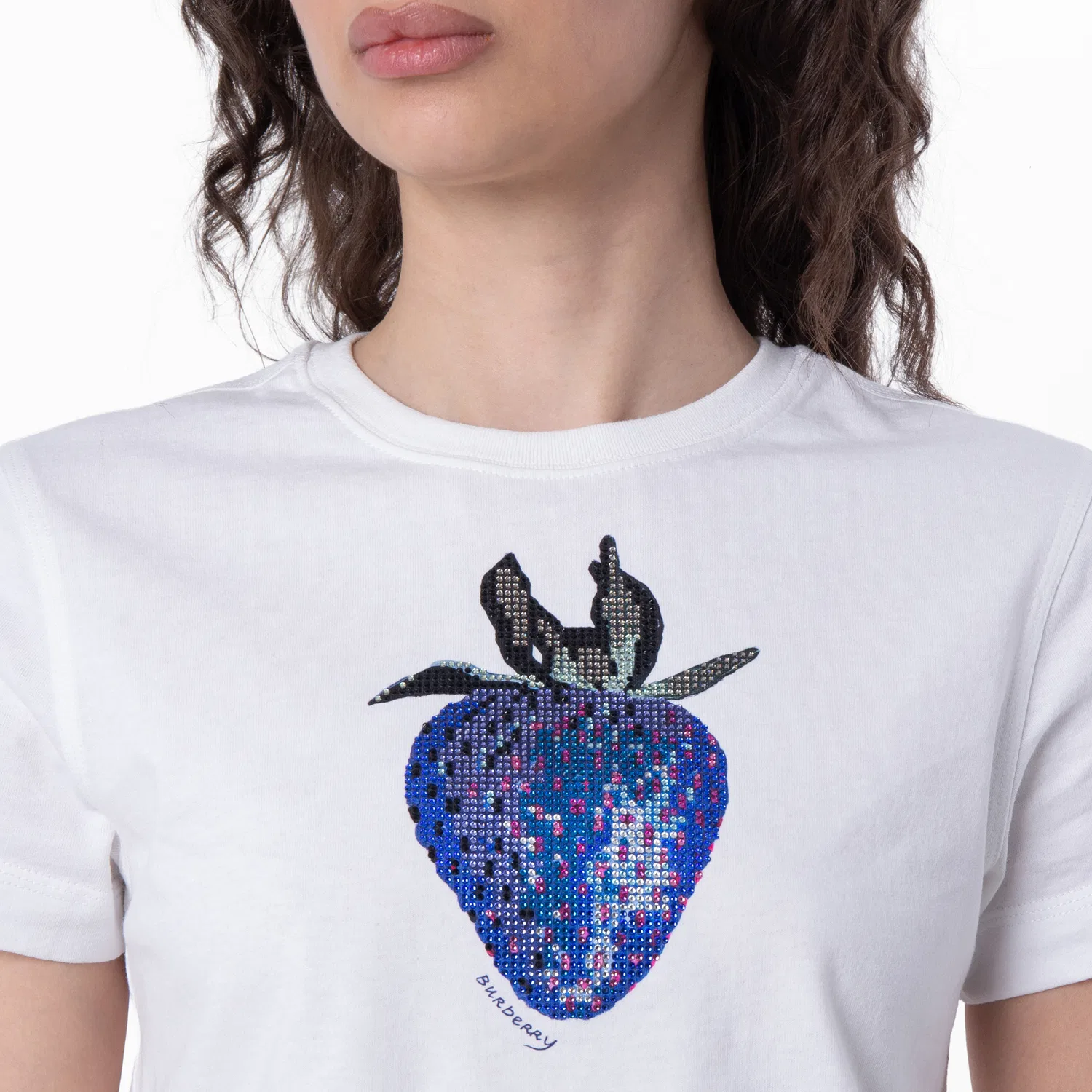 Футболка хлопковая с принтом Crystal Strawberry Burberry, White — фото 2