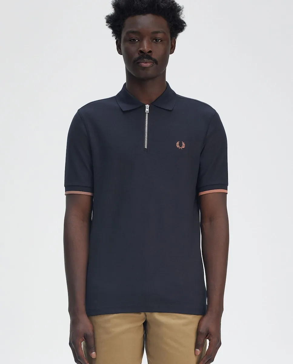 

Мужское поло с коротким рукавом и молнией Fred Perry, темно-синий