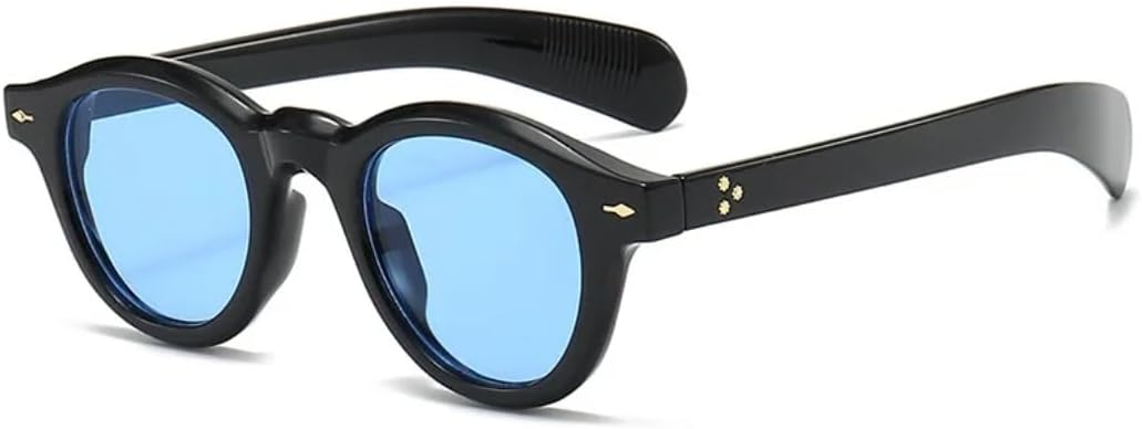 

Модные маленькие круглые солнцезащитные очки для женщин в стиле ретро с прозрачными линзами цвета океана, защита от УФ-излучения UV400, мужские очки с заклепками в стиле панк UATXTAU, Black Blue