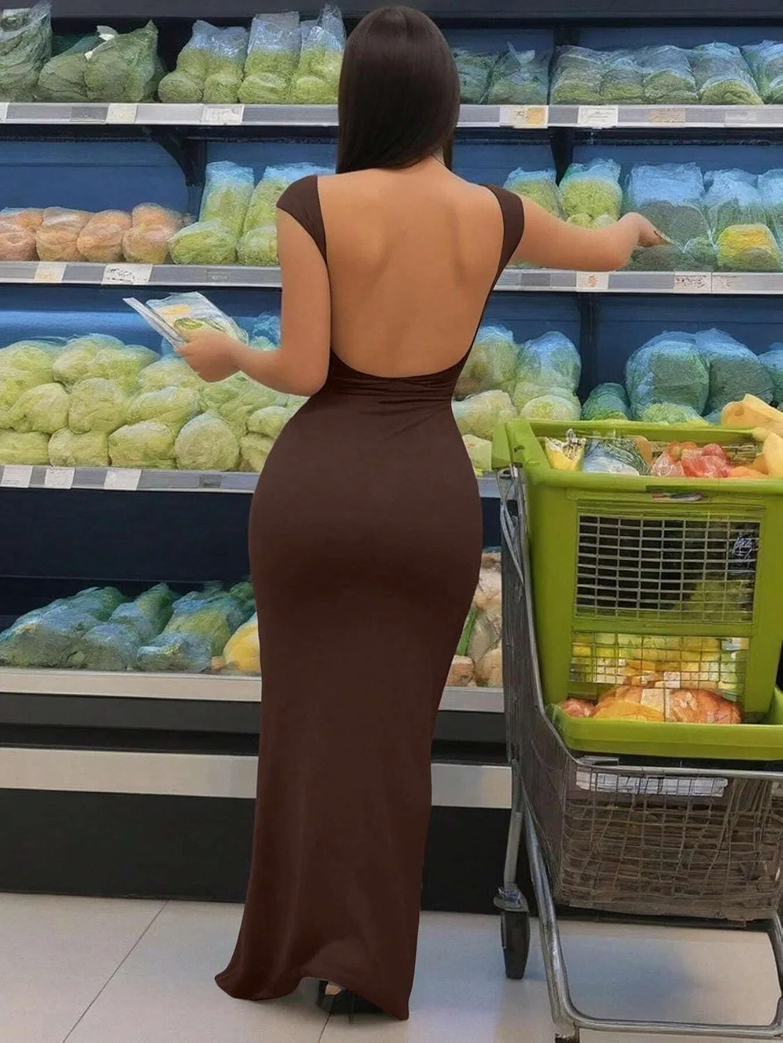 Женское облегающее платье миди Bodycon Coffee — фото 3