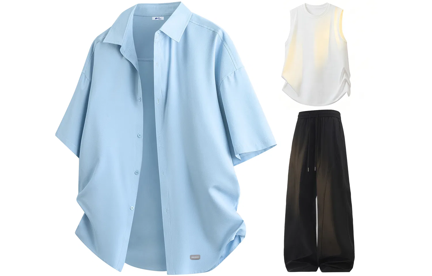 Детский комплект футболка и брюки Light Blue White T-Shirt Black Pants WARRIOR