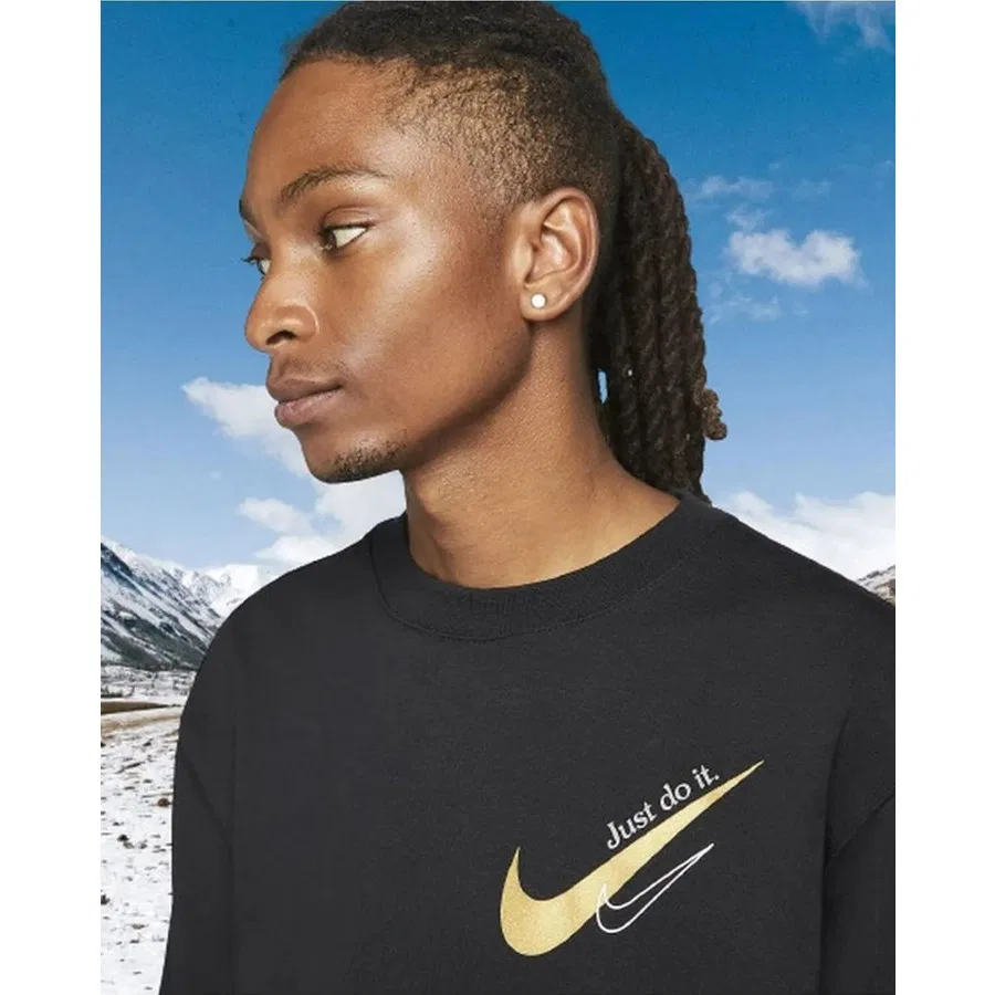 Мужской свитшот из футера с круглым вырезом, модель DR9272-010, Nike, Черный — фото 3