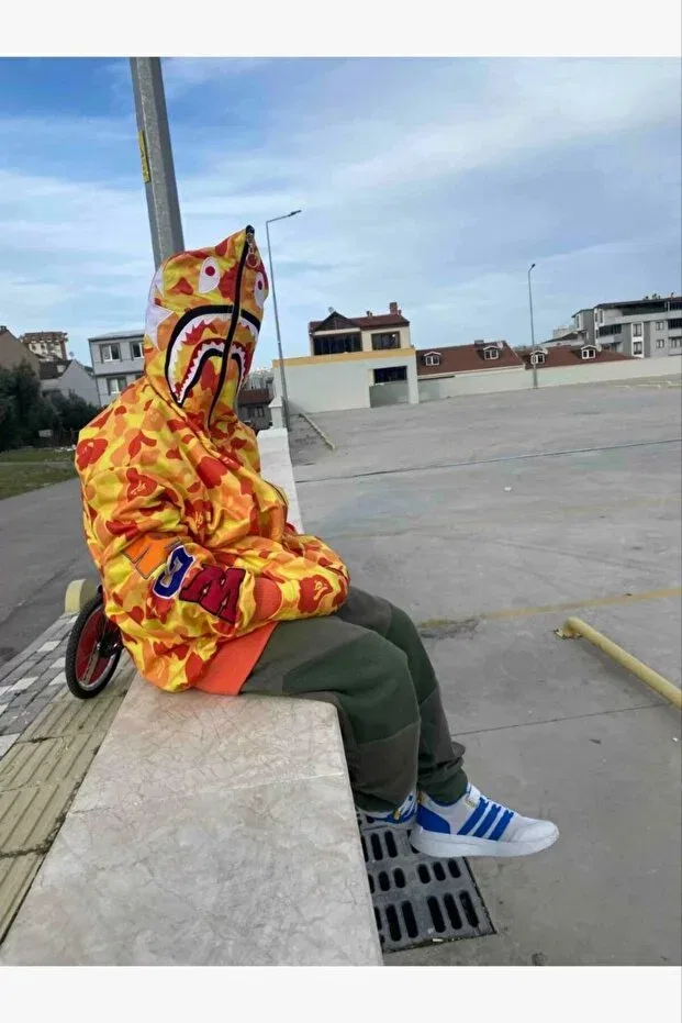 Детский кардиган с капюшоном и принтом bape papçi full zipper hooded cardigan pubg Axxan, Sarı — фото 2