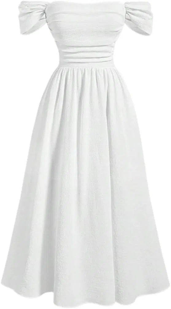 Женское платье миди с воланами Off-Shoulder, White