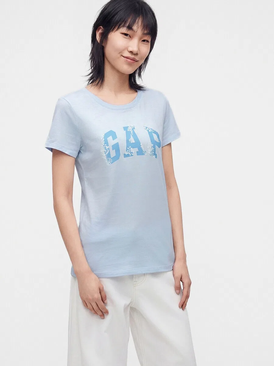 Футболка GAP 'CLSC' небесно-голубого и светло-голубого цвета — фото 3