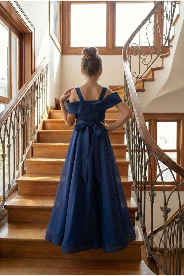 Детское платье для девочек с открытыми плечами Butikhappykids, Navy Blue — фото 4