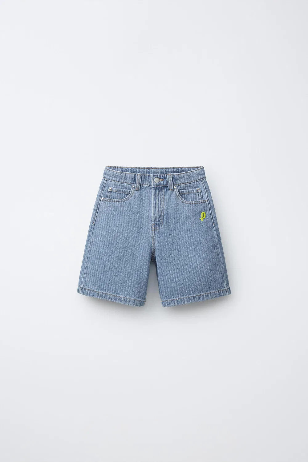 Шорты-бермуды из полосатого денима PENN ZARA, Light Blue