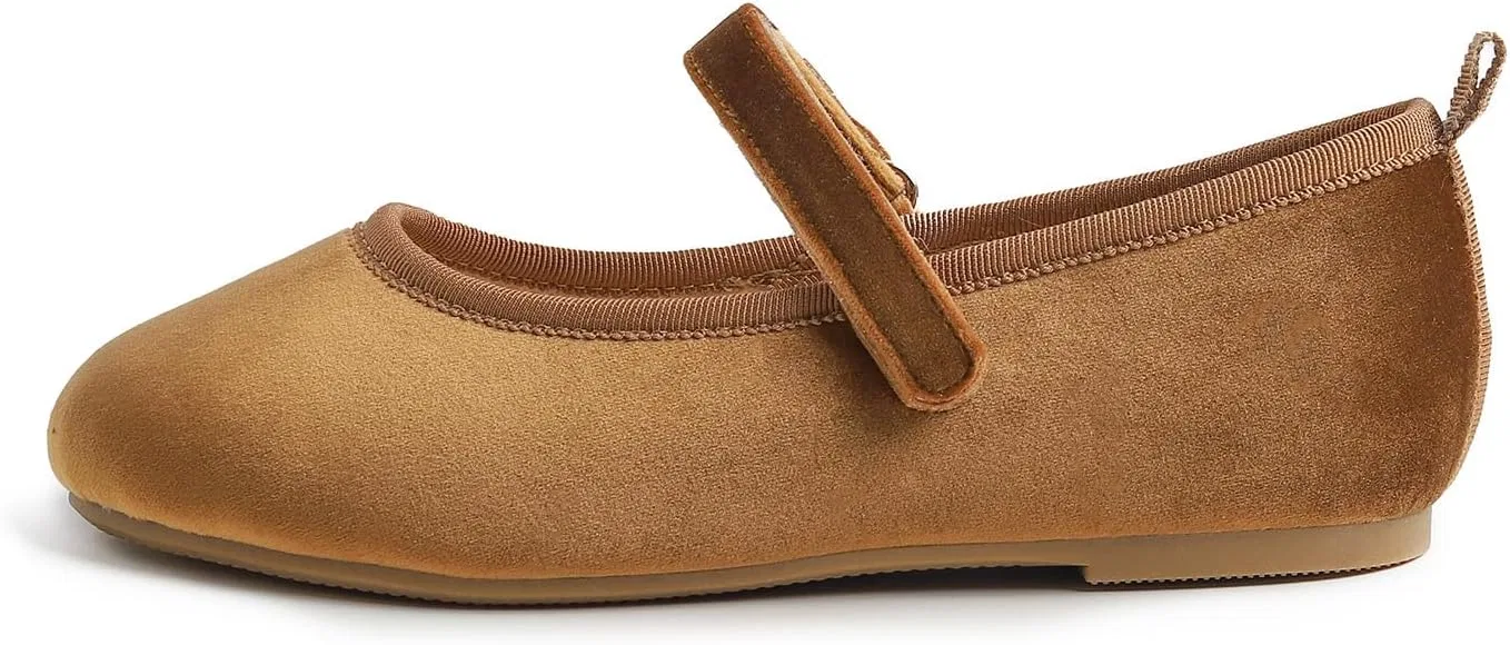 Детские балетки для девочек с принтом FEVERSOLE, Camel Velvet Loop Maryjane — фото 4