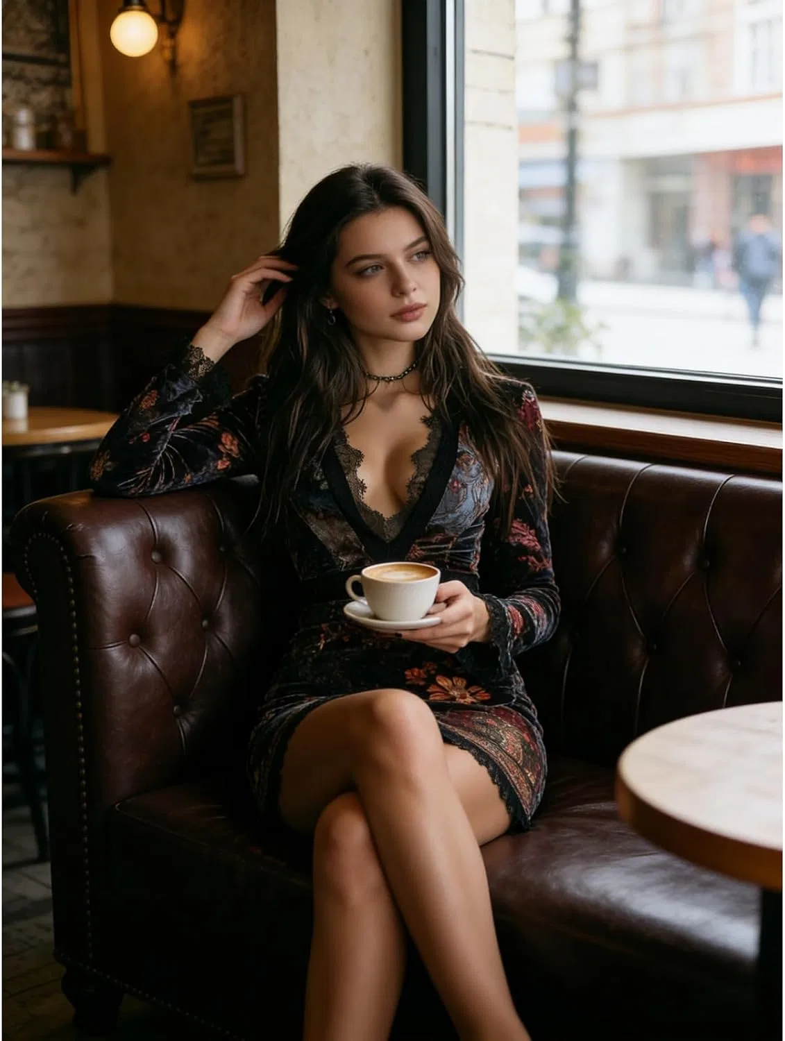 Женское коктейльное платье с V-образным вырезом Vintage Floral Velvet — фото 3
