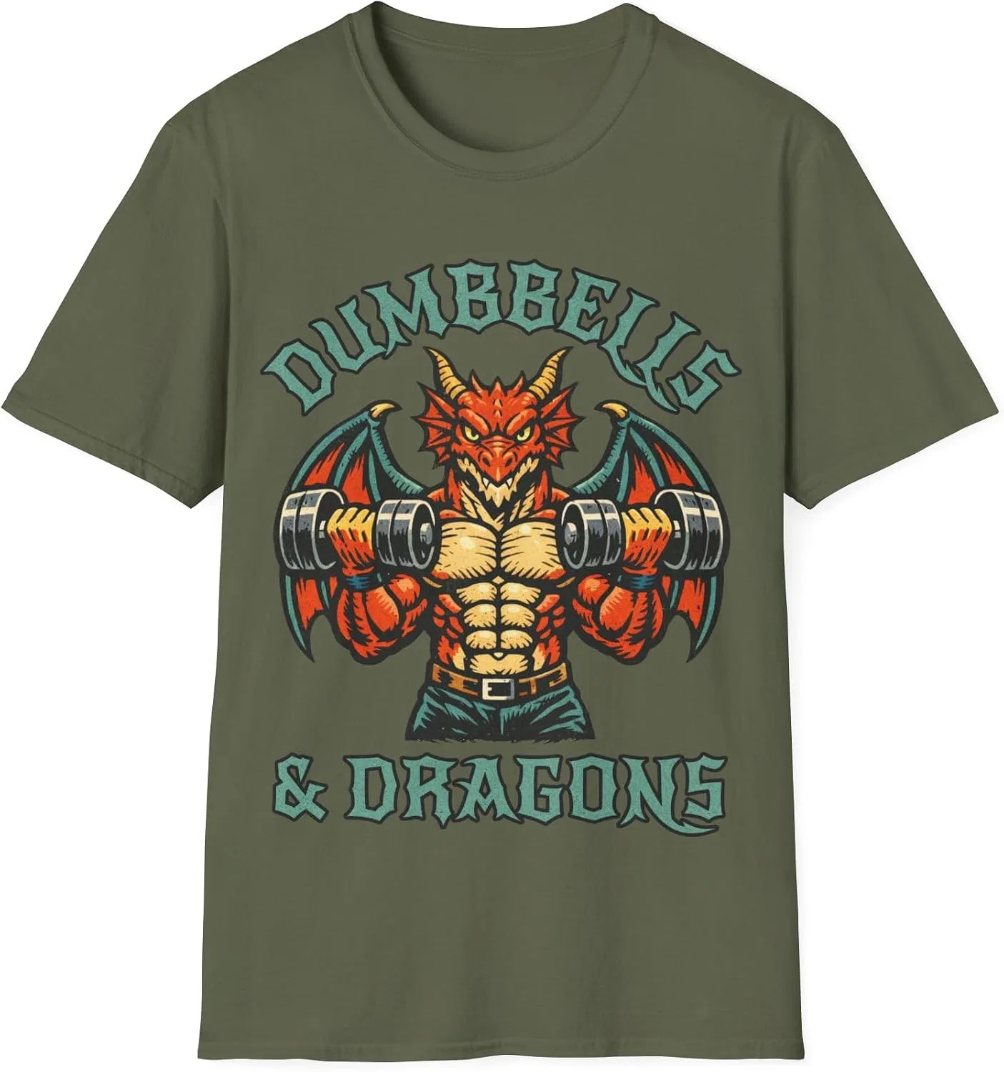 Футболка с принтом Dumbbells & Dragons Gildan 64000, Military Green