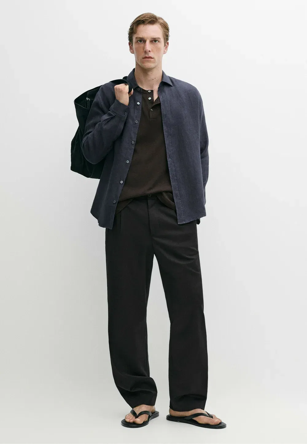 Рубашка из 100% льна, стандартного кроя Massimo Dutti, Blue — фото 2