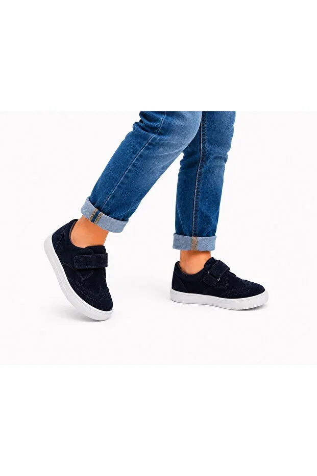 Детские повседневные туфли из замши на низком каблуке Premium Suede Velcro Casual Children's Shoes Ewen Tomm, Dark Navy Blue