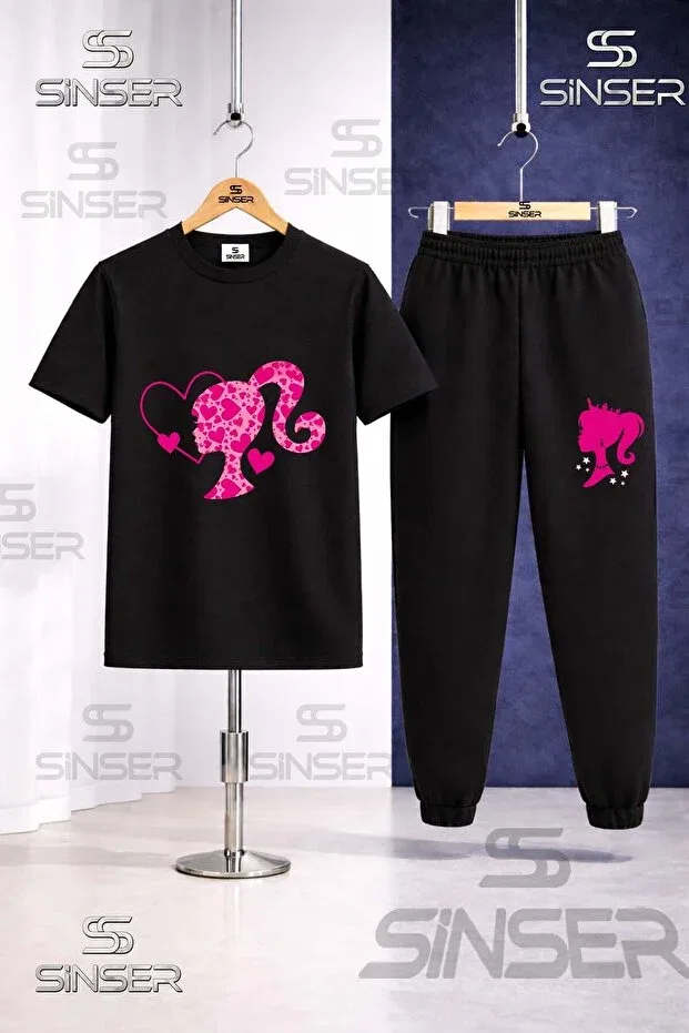 Детский комплект футболки и штанов с принтом Princess Head Heart Ss Sinser, Black - Gray - Navy Blue — фото 2