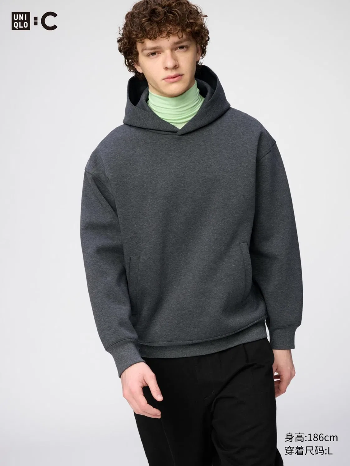 Толстовка свободного кроя с длинным рукавом Uniqlo, темно-серый