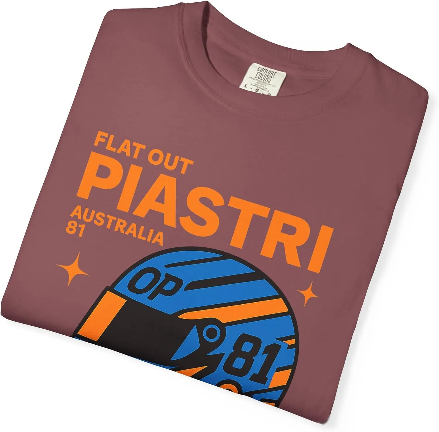 Футболка с принтом гоночного шлема Piastri Comfort Colors 1717, Brick — фото 2