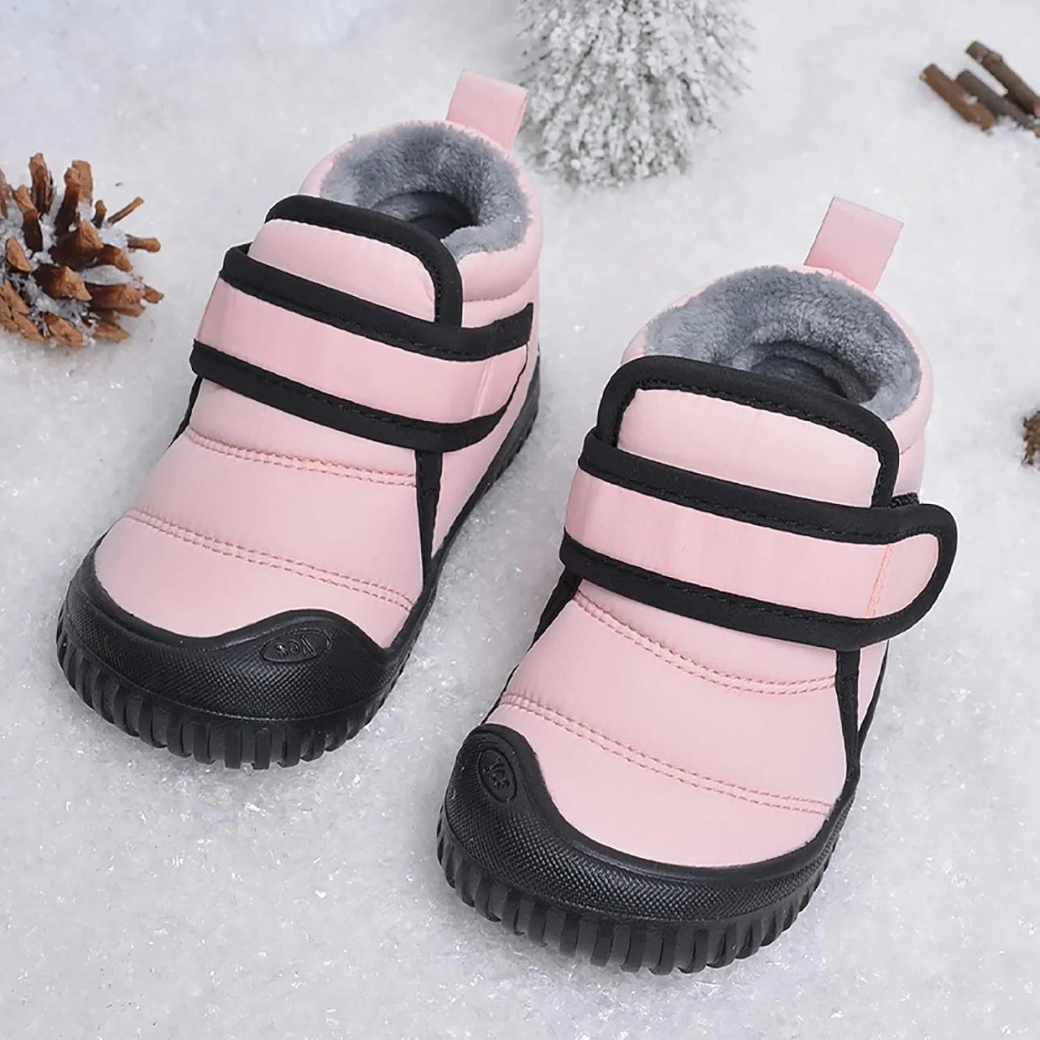 Детские зимние ботинки с искусственным мехом для мальчиков и девочек, Pink — фото 3