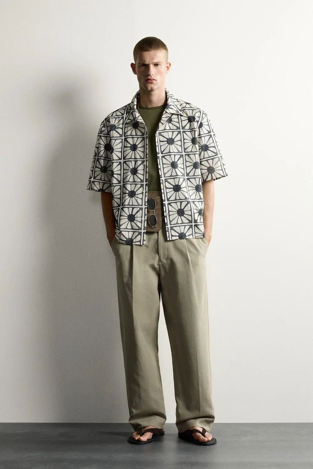 Рубашка свободного кроя с мозаичным принтом ZARA, White