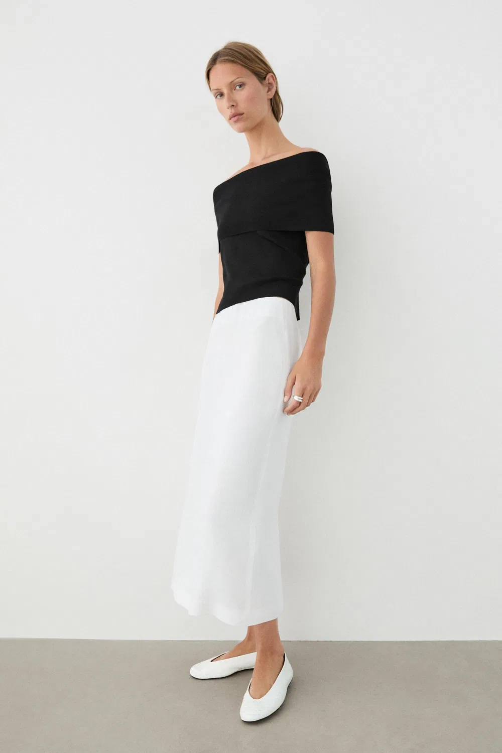 Топ Massimo Dutti Off-The-Shoulder, черный — фото 4