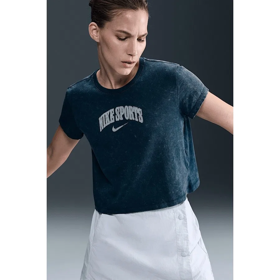 Женская футболка с коротким рукавом, хлопковая, модель Short-Sleeve Womes T-Shirt Navy, Nike, Темно-синий
