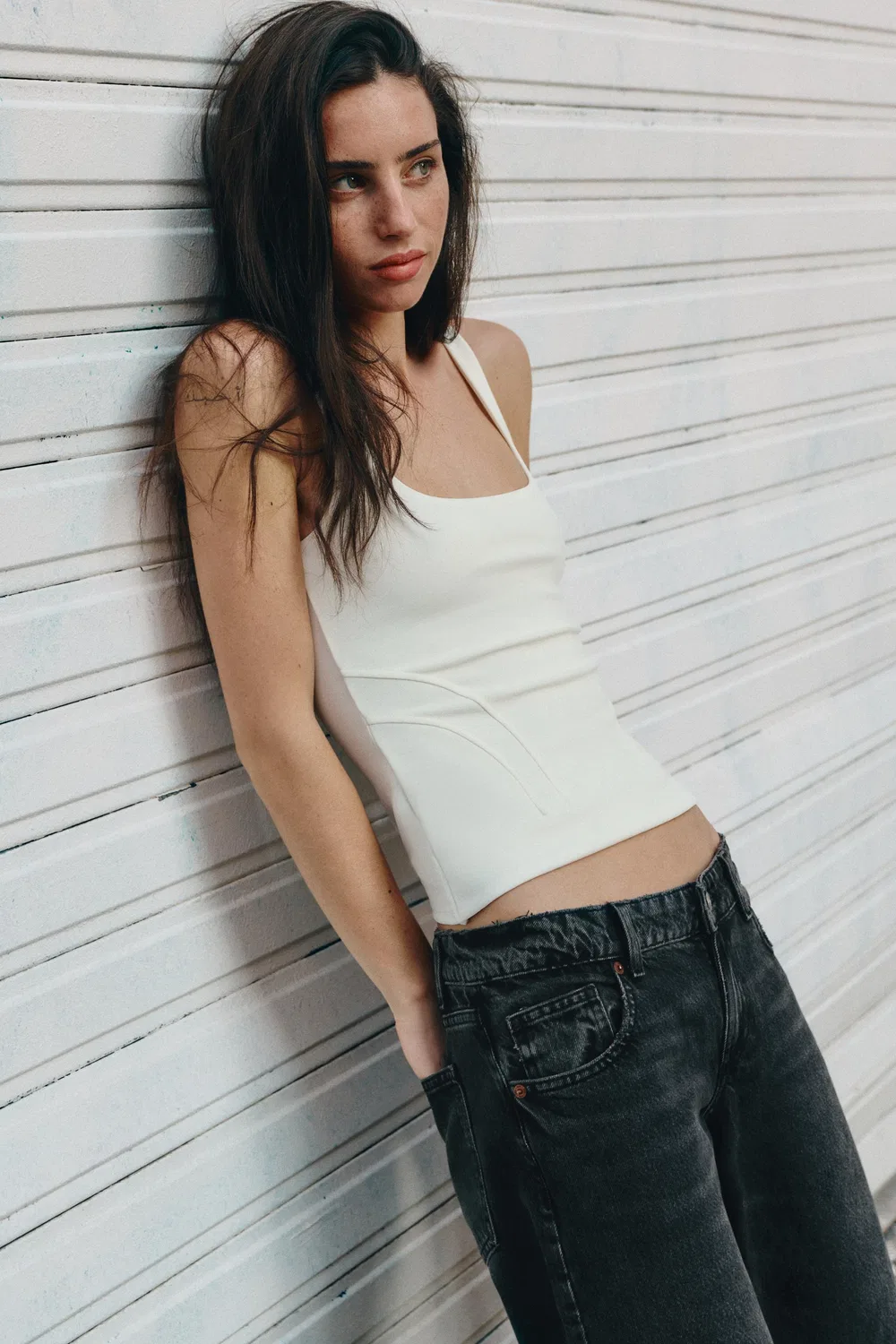 Топ из эластичного материала, вдохновленный корсетом. ZARA, White — фото 2